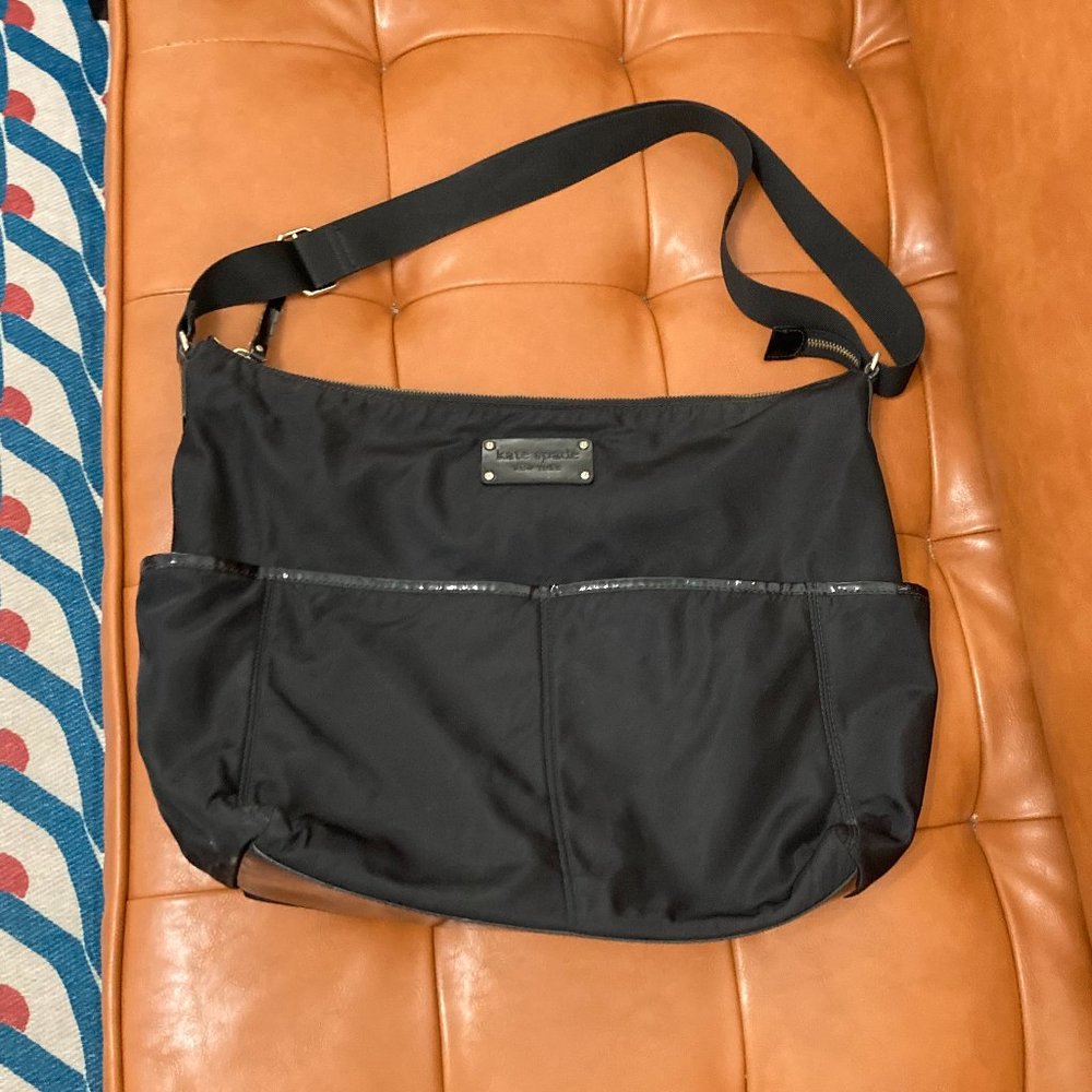 kate spade new york black nylon diaper bag green lining